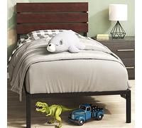 Zinus Figari Lit 90 x 190 cm - Hauteur 31 cm avec Rangement sous Le lit - Sommier Durable en Bambou et métal avec tête à Lattes - Marron et Noir