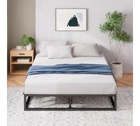 Zinus Joseph Lit 100 x 200 cm, Hauteur 25 cm, avec Espace de Rangement sous Le lit, Cadre de lit en métal, Plateforme et sommier à Lattes en Bois, Noir