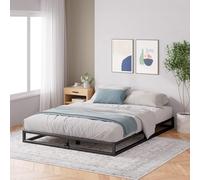 Zinus Joseph Lit 140 x 200 cm, Hauteur 15 cm, avec Espace de Rangement sous Le lit, Cadre de lit en métal à Plateforme avec sommier à Lattes en Bois, Noir