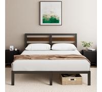 Zinus Kai Lit 160 x 190 cm - Base Durable en Bambou et métal avec tête de lit - Facile à Monter - Hauteur 80 cm - Sommier à Lattes Inclus - Pas Besoin de Base - Couleur Noir et Marron