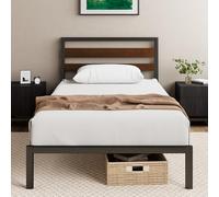 Zinus Kai Lit Simple 80 x 190 cm - Base Durable en Bambou et métal avec tête de lit - Facile à Monter - Hauteur 80 cm - Sommier à Lattes Inclus - Pas Besoin de Base - Couleur Noir et Marron