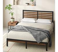 Zinus Kai Sommier 140x190 cm avec Lattes en Métal - Hauteur 23 cm - Cadre & Tête de Lit 2 Personnes en Bambou & Acier Robuste - Montage Facile - Noir & Marron