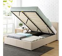 Zinus Maddon Lit Coffre 140x190 cm - Hauteur 31 cm - Système de Levage Hydraulique - Tête & Cadre de Lit Double en Bois tapissier - Beige