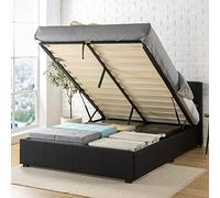 Zinus Maddon Lit Coffre 140x190 cm - Hauteur 31 cm - Système de Levage Hydraulique - Tête & Cadre de Lit Double en Bois tapissier - Noir