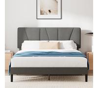 Zinus Maya Lit 135 x 190 cm - Hauteur 30 cm - Sommier tapissé avec tête - Sommier à Lattes en Bois - Gris foncé