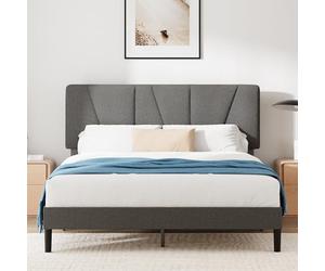 Zinus Maya Lit 140 x 190 cm - Hauteur 30 cm - Tour de lit rembourré avec tête de lit - Sommier à Lattes en Bois - Gris foncé