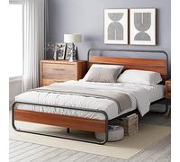 Zinus Soren Lit 90 x 200 cm - Hauteur 30 cm - Cadre de lit en métal avec tête de lit et Pied de lit - Marron