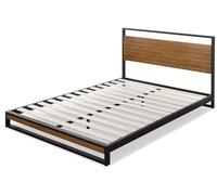 Zinus Suzanne Bed 140x190 cm - Hauteur du Cadre du lit 18 cm - Structure de lit à Plate-Forme en métal et Bois avec Support à Lattes en Bois - Marron et Noir