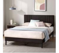 Zinus Zoya Lit capitonné 140x190 cm, Lit 2 personnes, Cadre de lit rembourré avec tête de lit, Hauteur 30 cm, Gris foncé