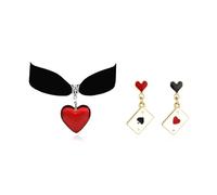 Zinx Queen of Hearts Ensemble collier et boucles d'oreilles en forme de cœur rouge Accessoires de fête d'Halloween, Zinc, Pas de gemme