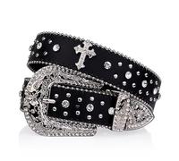 ZINXY Ceintures de Diamant Ceinture Noire à Rivets croisés Strass décor PU Ceinture Jeans Pantalon Ceinture Punk Western Cowboy Cowgirl Ceintures (Color : Black, Size : 105CM)