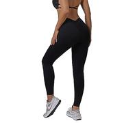 Zioccie Legging pour femme avec dos en V pour levage de fesses - Doux - Taille haute - Pour entraînement, gym, yoga, noir, Taille S