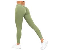 Zioccie Legging pour femme - Dos en V - Effet froissé - Taille haute - Doux - Pour entraînement, gym, yoga, Vert avocat, Taille S