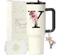 ZIOISNM A-Z 1.2L Gourde Isotherme avec Paille, Mug Isotherme avec Paille Double Paroi Acierxydable à, Un Cadeau Femme Idéal pour Anniversaire, Noël ou Saint-Valentin (Y)