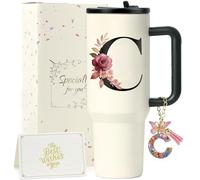 ZIOISNM A-Z 1.2L Gourde Isotherme avec Paille, Mug Isotherme avec Paille Double Paroi Acierxydable à, Un Cadeau Femme Idéal pour Anniversaire, Noël ou Saint-Valentin (C)