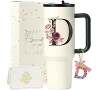 ZIOISNM A-Z 1.2L Gourde Isotherme avec Paille, Mug Isotherme avec Paille Double Paroi Acierxydable à, Un Cadeau Femme Idéal pour Anniversaire, Noël ou Saint-Valentin (D)