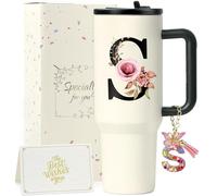 ZIOISNM A-Z 1.2L Gourde Isotherme avec Paille, Mug Isotherme avec Paille Double Paroi Acierxydable à, Un Cadeau Femme Idéal pour Anniversaire, Noël ou Saint-Valentin (S)