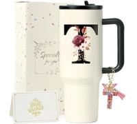 ZIOISNM A-Z 1.2L Gourde Isotherme avec Paille, Mug Isotherme avec Paille Double Paroi Acierxydable à, Un Cadeau Femme Idéal pour Anniversaire, Noël ou Saint-Valentin (T)