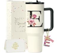 ZIOISNM A-Z 1.2L Gourde Isotherme avec Paille, Mug Isotherme avec Paille Double Paroi Acierxydable à, Un Cadeau Femme Idéal pour Anniversaire, Noël ou Saint-Valentin (E)