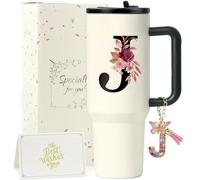 ZIOISNM A-Z 1.2L Gourde Isotherme avec Paille, Mug Isotherme avec Paille Double Paroi Acierxydable à, Un Cadeau Femme Idéal pour Anniversaire, Noël ou Saint-Valentin (J)