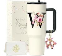 ZIOISNM A-Z 1.2L Gourde Isotherme avec Paille, Mug Isotherme avec Paille Double Paroi Acierxydable à, Un Cadeau Femme Idéal pour Anniversaire, Noël ou Saint-Valentin (W)