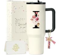 ZIOISNM A-Z 1.2L Gourde Isotherme avec Paille, Mug Isotherme avec Paille Double Paroi Acierxydable à, Un Cadeau Femme Idéal pour Anniversaire, Noël ou Saint-Valentin (I)