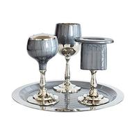 Zion Judaica Havdalah Set en métal recouvert d'émail - Bleu Ardoise/Gris - Comprend Un gobelet et Un Plateau Assortis - Bougeoir Havdualah, boîte à épices Besamim - Coffret Cadeau Fin de Shabbat