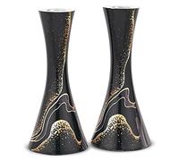 Zion Judaica Lot de 2 bougeoirs Modernes en métal marbré en Forme de sablier de 17,1 cm pour Bougies Coniques de 2,2 cm d'épaisseur, Cadeau pour Mariage juif (Noir éclaté)