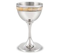 Zion Judaica Luxueuse tasse à vin Kiddouch en perles naturelles ivoire 12,7 cm Verre à vin Shabbat incrusté de nickel Carreaux de perles crème 118 ml Tasse à vin Seder pour bar/Bat Mitzvah Mariage