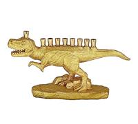 Zion Judaica Menorah Dinosaure Or 3D Polyrésine avec tasses en laiton Fonctionnelle Kids Dino Candle Menorah Compatible avec les bougies standard Hanukkah à collectionner Hanoukkiah