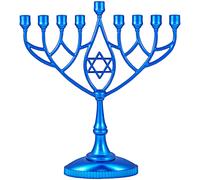 Zion Judaica Menorah Hanoukka géométrique classique 23 cm Bougie Hanoukka plaquée argent Minorah Compatible avec les bougies Hanoukka standard Me