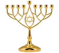 Zion Judaica Menorah Hanoukka géométrique classique dorée 23 cm, bougie Hanoukka plaquée argent Minorah compatible avec les bougies Hanoukka stan