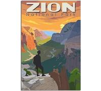 Zion National Park Hiker Sunset Art Imprimer Vintage Rétro Mur Art Toile Affiche Accueil Décoration Chambre Décoration Sans cadre 60x90cm