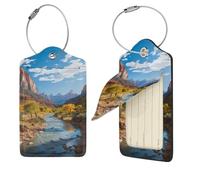 Zion National Park Lot de 4 étiquettes de bagage en cuir synthétique avec boucle en acier inoxydable et carte d'adresse, étiquettes de bagages, étiquettes de voyage, étiquettes d'identification pour