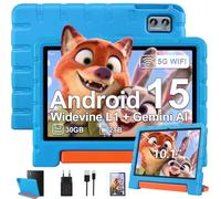 ZIOVO Tablette Enfants 10 Pouces Android 15, 30Go RAM+64Go ROM (TF 2To), 5G WiFi Tablettes, Gemini AI, Octa-Core/Widevine L1/Face ID/Contrôle Parental/6000 mAh/BT 5.0, Tablette avec étui EVA -Bleu