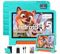 ZIOVO Tablette Enfants 10 Pouces Android 15, 30Go RAM+64Go ROM (TF 2To), 5G WiFi Tablettes, Gemini AI, Octa-Core/Widevine L1/Face ID/Contrôle Parental/6000 mAh/BT 5.0, Tablette avec étui EVA -Vert