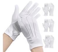 ZIOYA 6 Paires Gants en Coton Blanc Gants de Smoking Avec Boutons Pression Gants de Coton Blanc Réutilisables Gants Blancs pour Inspection Bijoux étiquette Cosplay (Longueur 23cm)