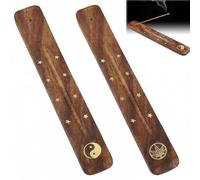 ZIOYANE 2 pièces Plateau brûle-Parfum en Bois, Diagramme Bagua et Motif Feuille d'érable Porte-bâtonnets d'encens en Bois d'acacia pour la décoration intérieure et la méditation