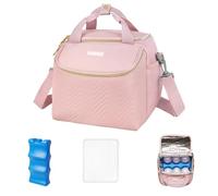 ZIOZERTT Sac de voyage pour tire-lait compatible avec tire-lait Momcozy/Eufy/Elvie/Willow/Medela avec poche de glace et tapis résistant à l'eau pour 6 biberons jusqu'à 255 g, rose