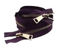 Zip Fermeture Eclair Fermeture éclair métallique 80/100/120 cm à double curseur et dents dorées for doudounes, manteaux et accessoires de décoration.(Deep purple,120cm)