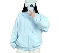 Zip Up Hoodie Women Oversized Sweatshirt, Casual Comfy Women Fall Clothes for Daily, Travel, Gym & Home (Blue,TG)