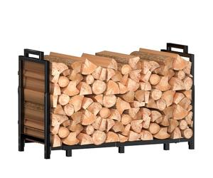 ZIPEEU Porte-Bûches Rectangulaire Range-Bûches Métal 400lbs 10 Pieds Réglable pour Cheminée Intérieur/Extérieur Transport Facile(128-150x33x58-78cm Noir)