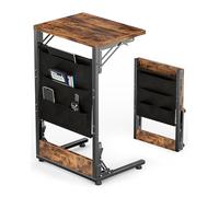 ZIPEEU Table d'Appoint Plante Bout de Canapé - Bout de Canape avec Plateau Bois et Pied Métal, Bouts de Canapé Salon Pliable pour Télé, Repas ou Ordinateur (Marron Rustique)