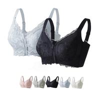 Ziplacy Soutien-gorge de levage sans fil avec fermeture éclair avant ultra douce et confortable, soutien réglable, respirant, 2 pièces - B, XL