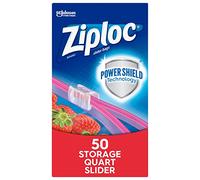 Ziploc Quart Lot de 50 sacs coulissants pour stockage d'aliments Technologie Power Shield pour plus de durabilité