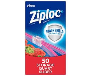 Ziploc Quart Lot de 50 sacs coulissants pour stockage d'aliments Technologie Power Shield pour plus de durabilité