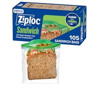 Ziploc Sacs à sandwich et collation avec texture EasyGuide, sacs de rangement en plastique avec technologie Grip 'n Seal, 105 sacs au total