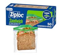 Ziploc Sacs à sandwich et collation avec texture EasyGuide, sacs de rangement en plastique avec technologie Grip 'n Seal, 50 sacs au total