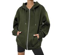 Zipped Hoodies for Women Oversized Zip Up Hoodie Women Casual Fall Winter Sweatshirts with Pockets 2025 Fashion Jackets(Green,S)