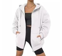 Zipped Hoodies for Women Oversized Zip Up Hoodie Women Casual Fall Winter Sweatshirts with Pockets 2025 Fashion Jackets(White,S)